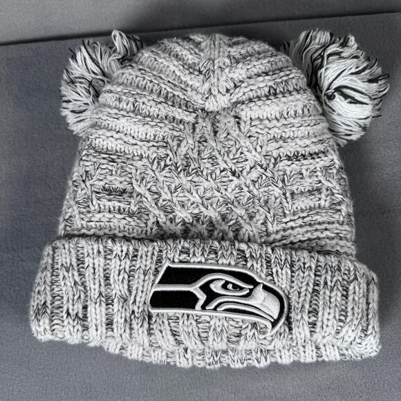 Seattle Seahawks Hat Cap Womens Gray NFL Football Pom Beanie Fleece New Era - Picture 1 of 9